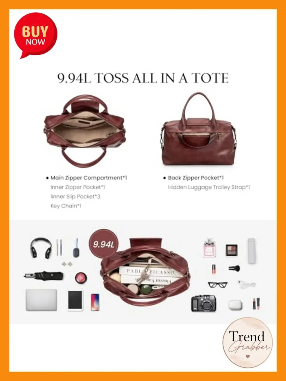 Vintage Genuine Leather Satchel Tote Bag for Women Large Top Handle Crossbody